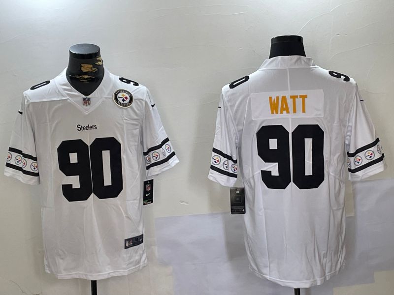 Men Pittsburgh Steelers #90 Watt White 2024 Nike Vapor Limited NFL Jersey style 4